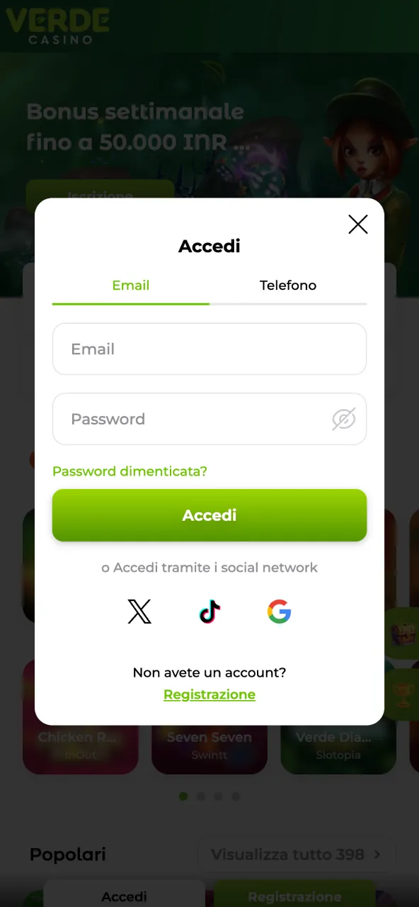Login semplice e sicuro disponibile sulla piattaforma di Verde Casino.