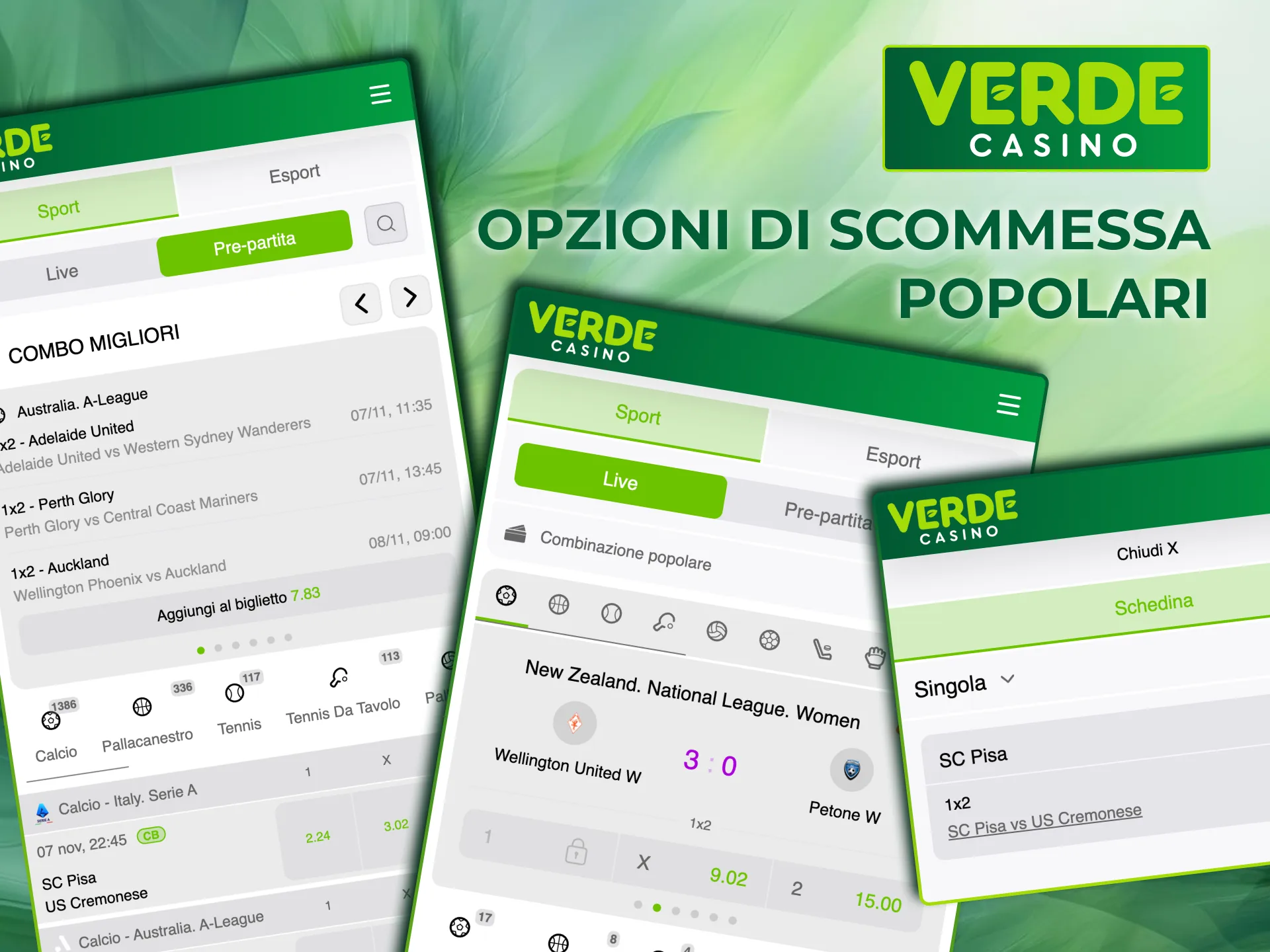 Multi Live e pre‑match disponibili sul sito Verde Casino.