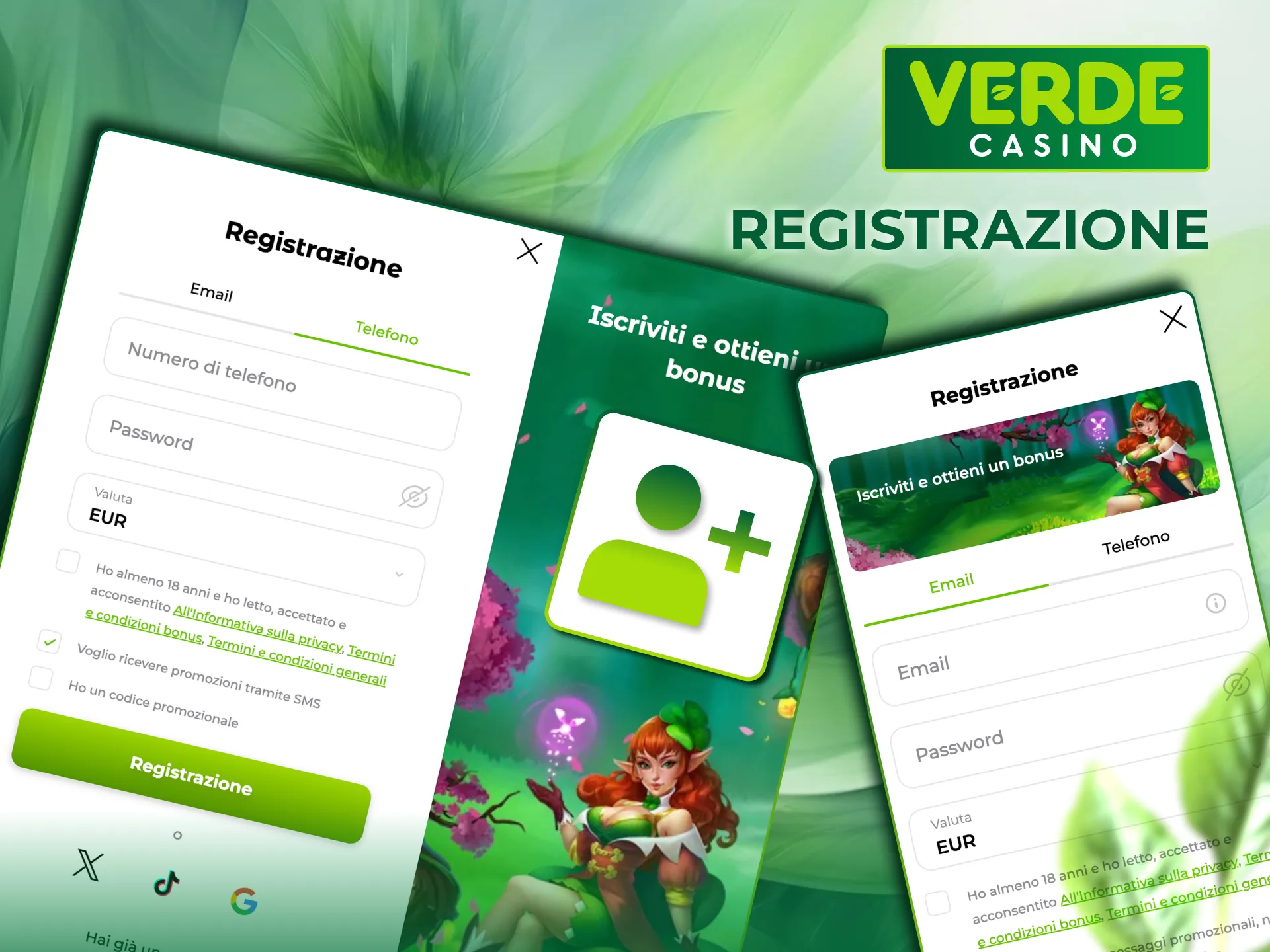 Registrazione veloce su Verde Casino.
